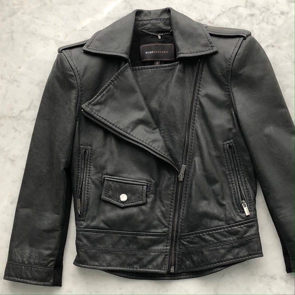 bCBG MAX AZRIA Leather Moto Biker Jacket XXS 2XS - Picture 2 of 7